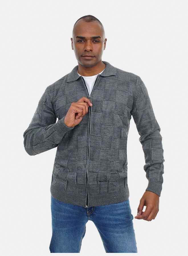 FIRE WOOD FireWood Zipper Knit Cardigan Long Sleeve Soft Knit Fabric For Men- Dark Grey - Image 2
